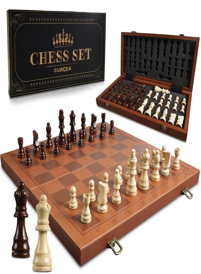 OUMODA Magnetic Chess Set for Adult Kid, 15.4" Leather Chess Board with Handmade Chess Piece Including 2 Extra Queens and Storage Slot, Folding Portable Travel Chess Game for Beginner and Professional - Image 5